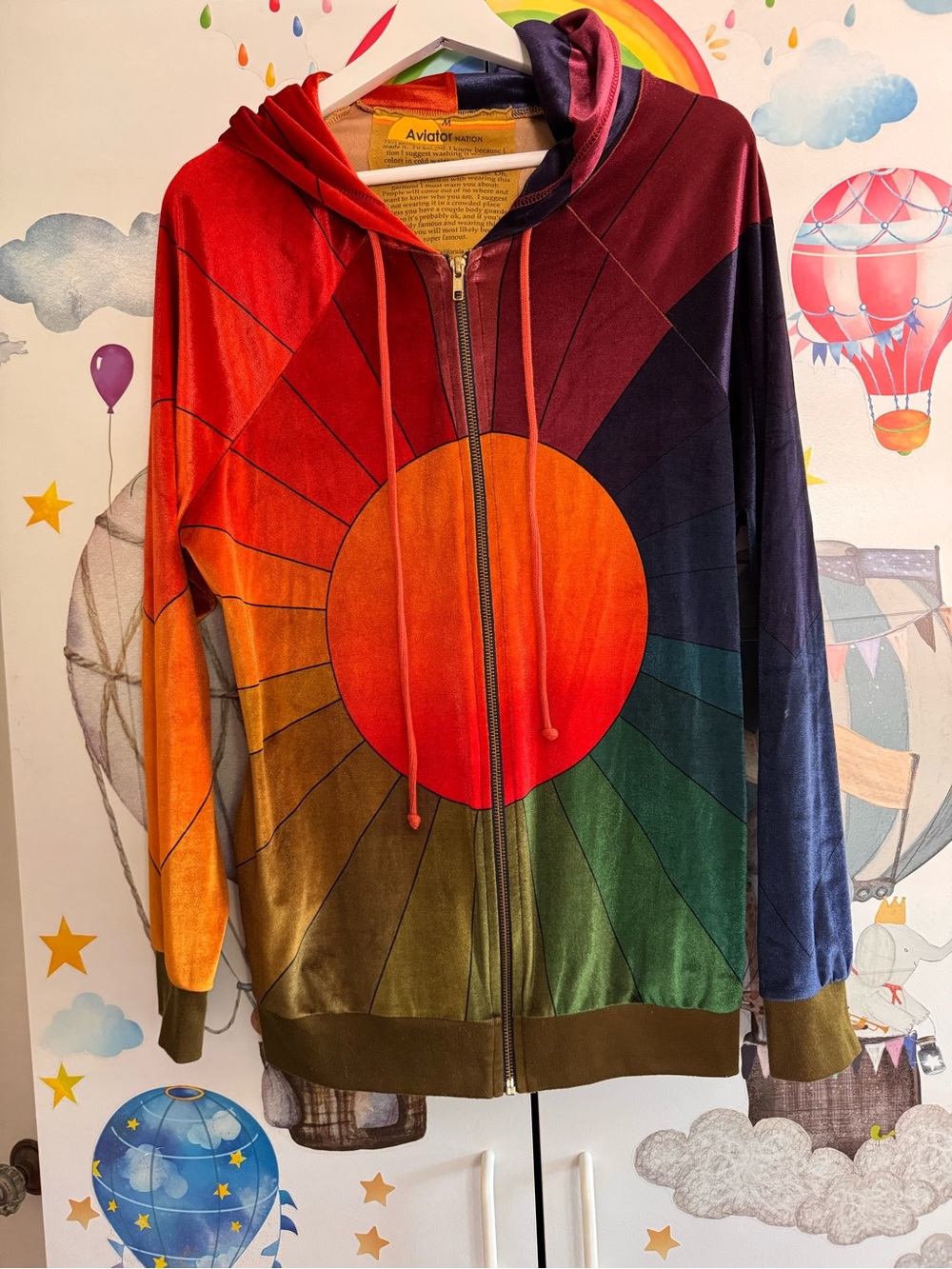 Aviator Nation Multicolor Sunburst Zip Hoodie - Red Orange Green Blue